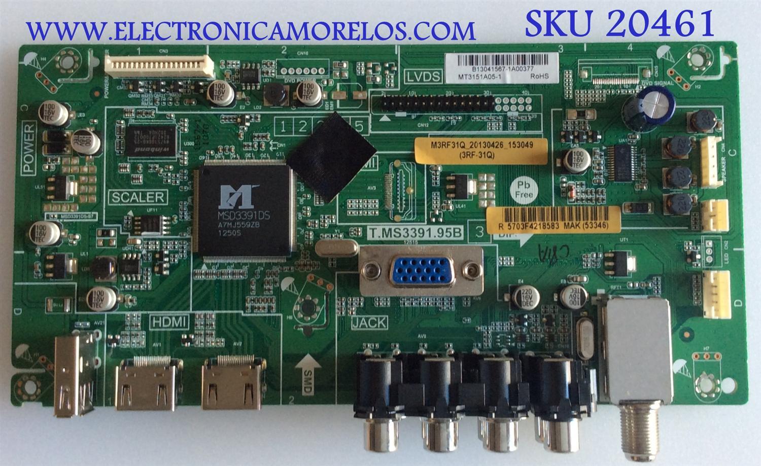 MAIN SANSUI / B13041567 / T.MS3391.95B / M3RF31Q_20130426_153049 / MT3151A05-1 / MODELO SLED3900K