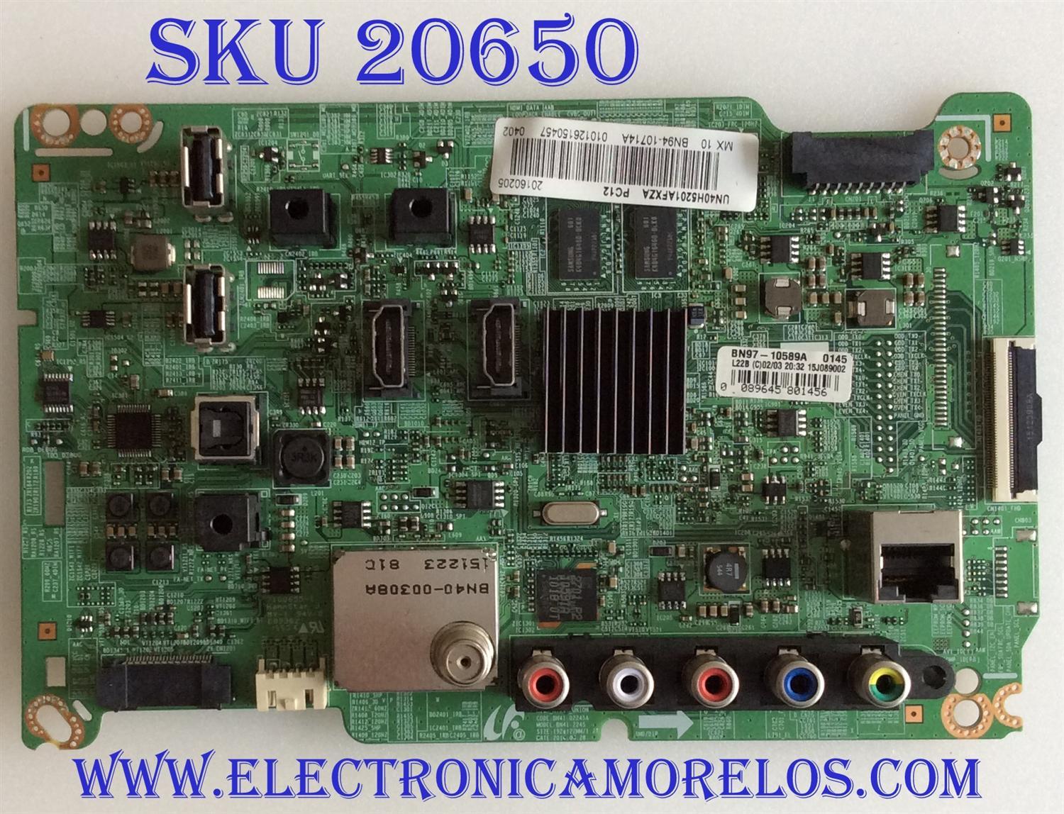 MAIN PARA TV SAMSUNG NUMERO DE PARTE BN94-10714A / BN41-02245A / BN97-10589A / PARTE SUSTITUTA BN94-07867A / PANEL CY-DF400BGLR9V-RR01/ MODELOS UN40H5201 / UN40H5201AFXZA VF13 / UN40H5201AFXZA VD14