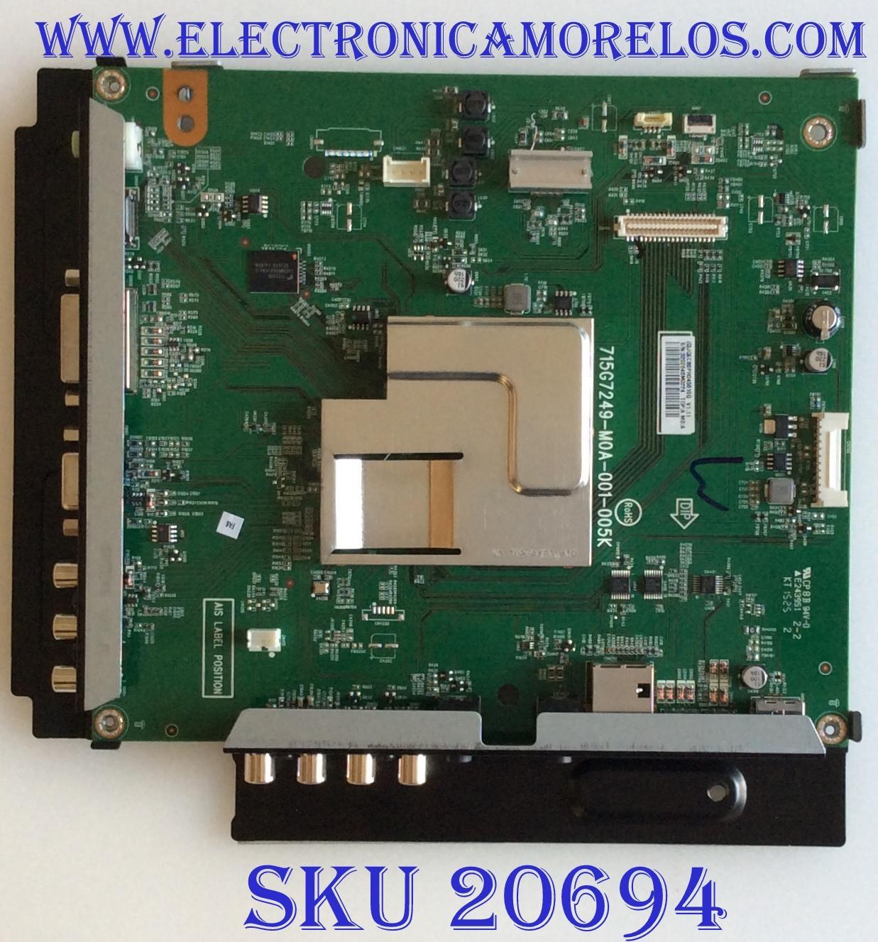 MAIN / PHILIPS JQECB0PH045 / 715G7249-M0A-001-005K / E243951 / JQECB0PH045010Q / (Q)JQECB0PH045010Q / PANEL TPT550J1-DUYSHA.G REV:S1B / MODELO BDL5530QL / BDL5530QL/00 