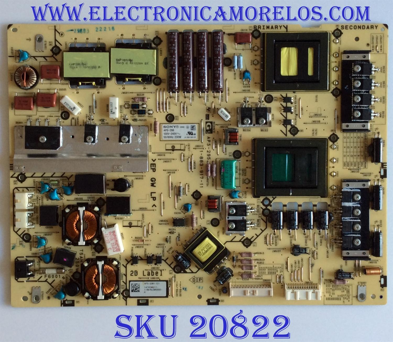 FUENTE DE PODER SONY / 1-474-308-11 / 1-883-917-11 / APS-295 / APS-296 (ID) / PANEL FQLF460DT01 / MODELO XBR-46HX929