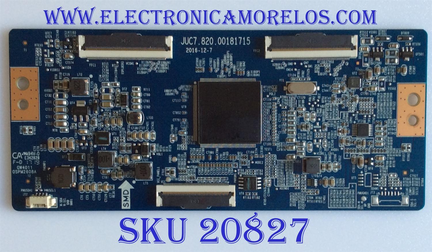 T-CON PARA TV ELEMENT / NUMERO DE PARTE 998L7PT E4SW5017RKU / JUC7.820.00181715 / PANEL C500U17-E61-A / MODELO E4SW5017RKU