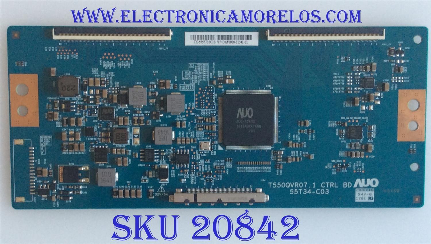 T-CON PARA TV INSIGNIA·ROKU TV 4K UHD SMART TV / NUMERO DE PARTE 55.55T32.C13 / 55T34-C03 / 5555T32C13 / T550QVR07.1 CTRL BD / PANEL TPT550U1-QVN05.U REV:S000G / MODELO NS-55DR710NA17