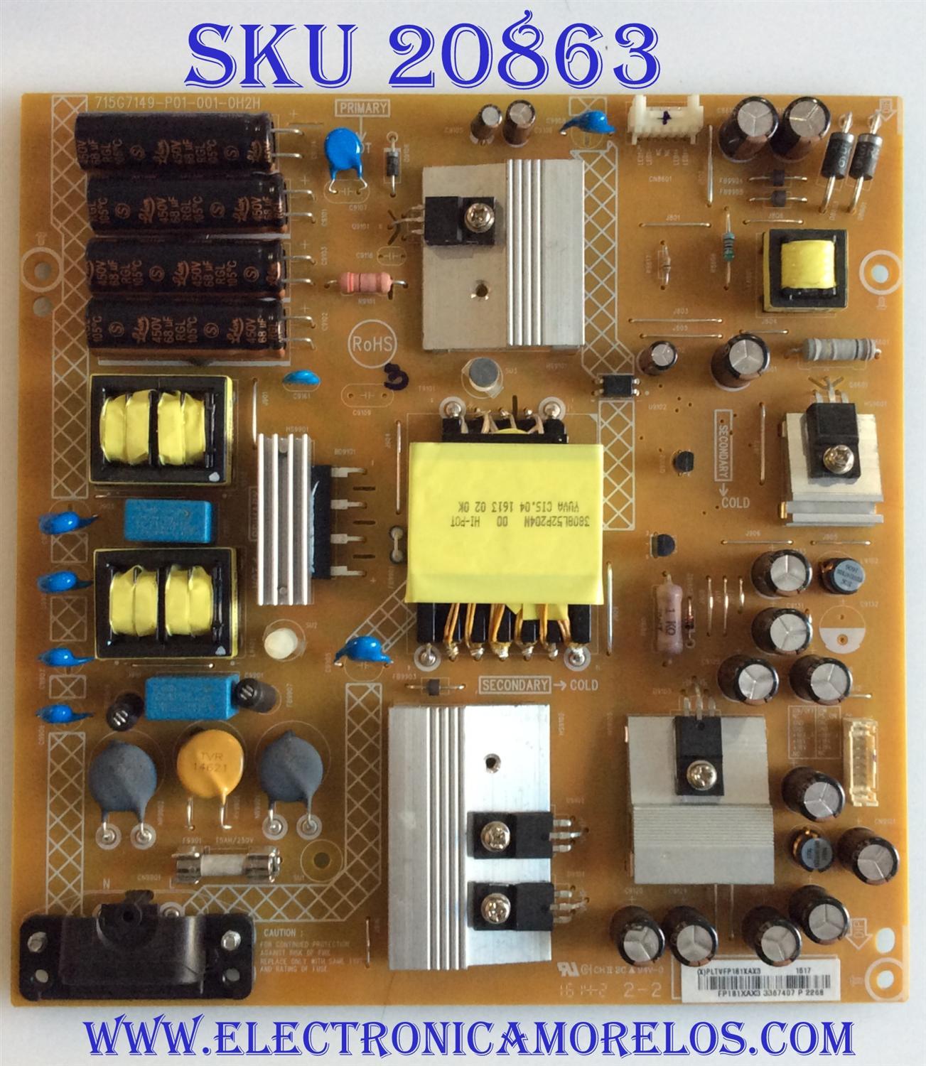 FUENTE DE PODER SONY / 1-895-978-11 / 715G7149-P01-001-0H2H / PLTVFP181XAX3 / (X)PLTVFP181XAX3 / PANEL TPT400LA-J6PE1.N REV:SC2Z / MODELO KDL-40R350D