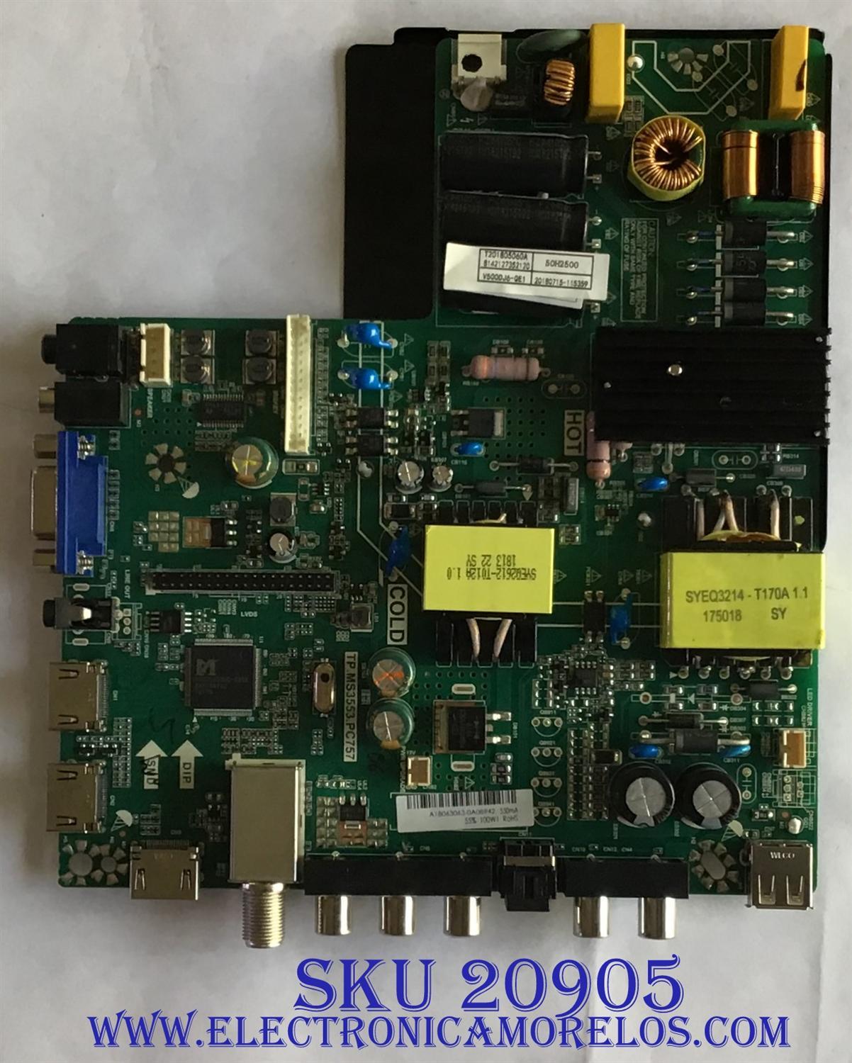 MAIN FUENTE (COMBO) HAIER / A18063063 / TP.MS3553.PC757 / T201805060A / V500DJ6-QE1 / 8142127352120 / PANEL CN500XB0313 / MODELO 50H2500