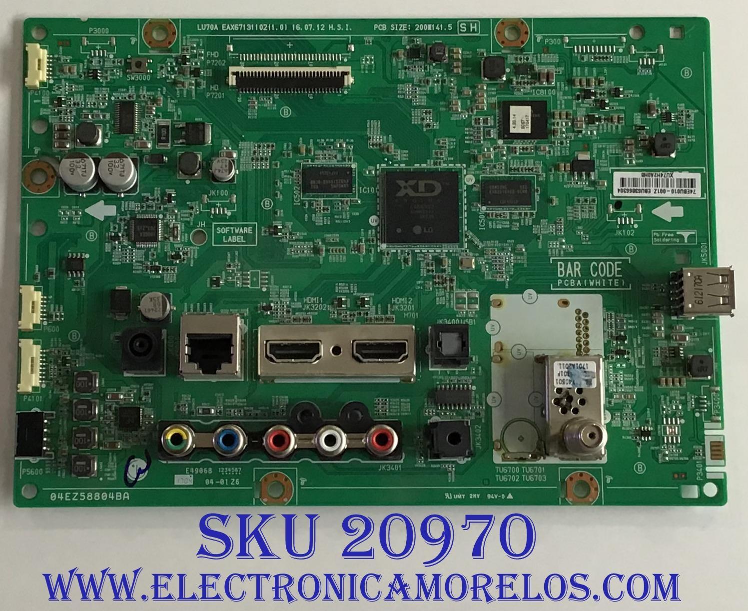 MAIN LG / EBU63866304 / EAX67131102 (1.0) / PANEL V236BJ1-LE2 B REV.C8 / MODELO 24LJ4840-WU.BUSQLPM
