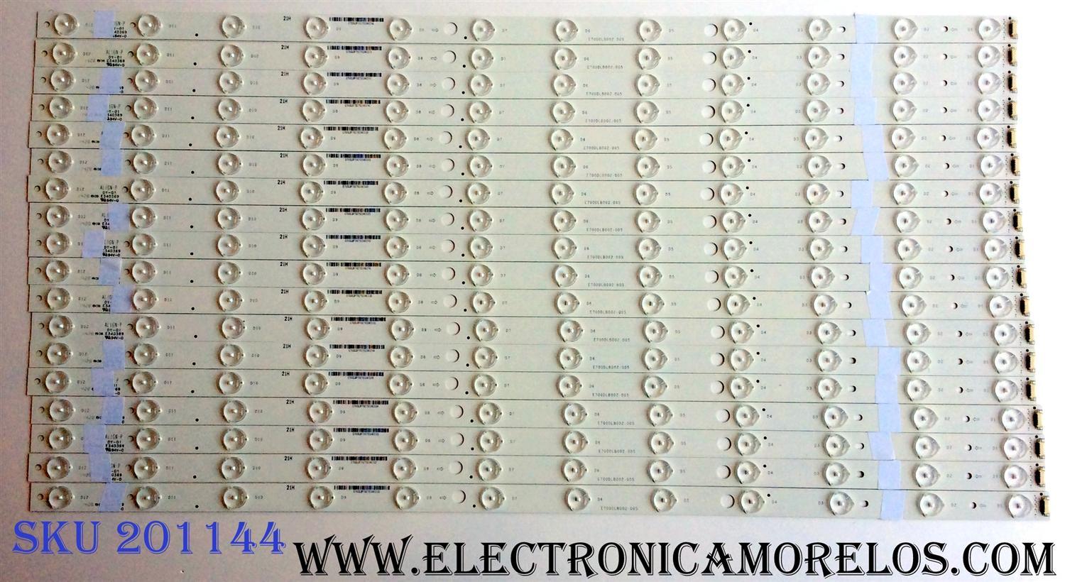 KIT DE LED`S PARA TV (18 PIEZAS) / VIZIO E700DLB002.005 / E700DLBP70E792 / E340369 / PANEL S700FU1-3 / 76040YR00-600-G / 0000992 / MODELOS P702UI-B3 BFLFTRREAQ / P702UI-B3 LFTRREAQ