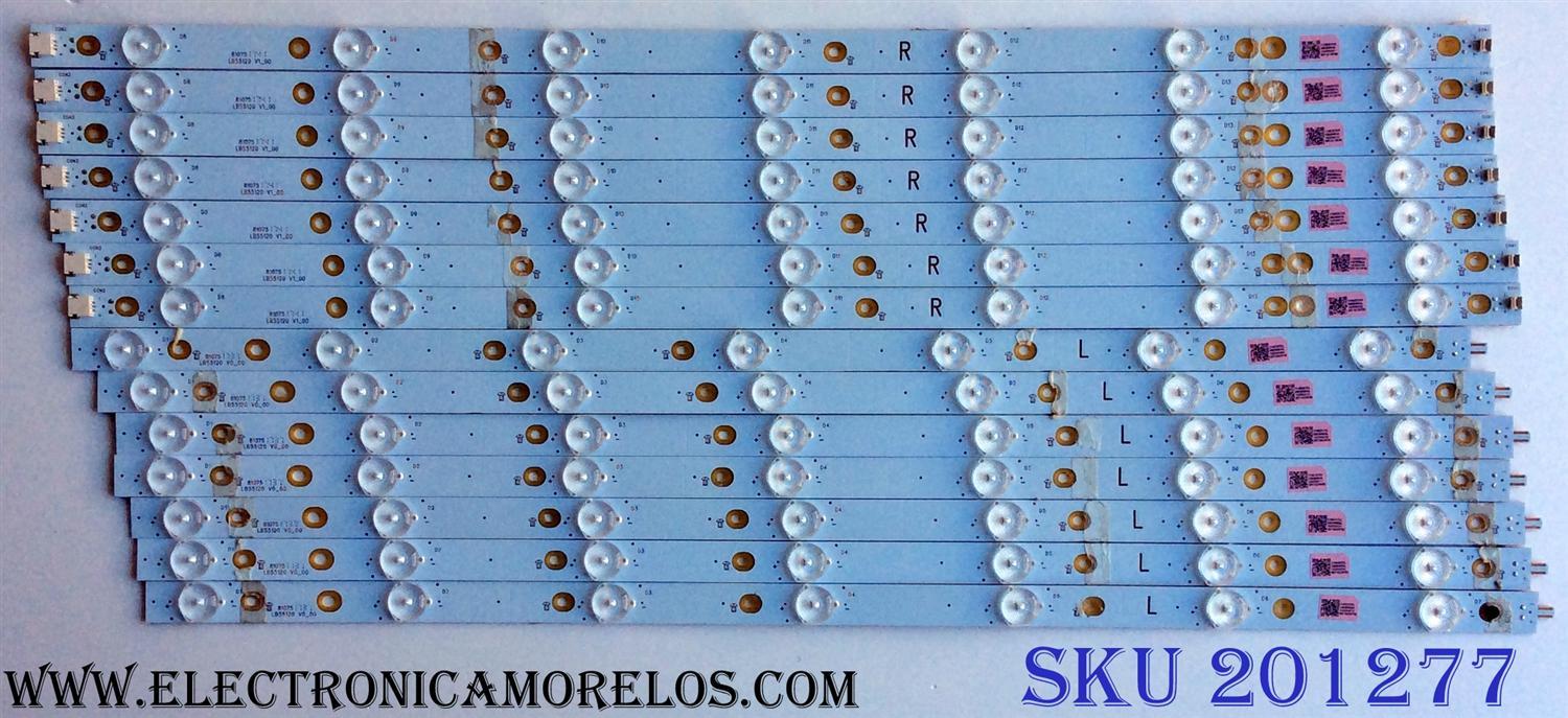 KIT DE LED´S PARA TV (14 PIEZAS) / INSIGNIA LB55120 V0_00 / LB55120 V1_00 / 210BZ07DR / 210BZ07DL / 43030M04L / PANEL TPT550U2-D072.L REV:S01B / MODELO NS-55DR620NA18