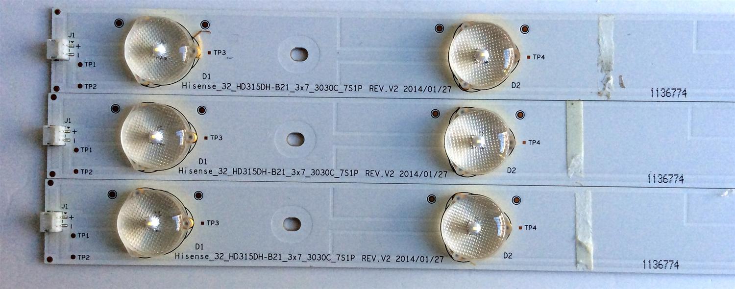 KIT DE LED´S PARA TV (3 PIEZAS) / INSIGNIA 1136774 / Hisense_32_HD315DH-B21_3x7_3030C_7S1P / E213009 / HE32LSESE15V86 / PANEL HD315DF-B71\S0\GM\ROH / MODELO NS-32D511NA15 Rev B - Imagen 3