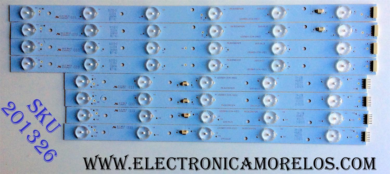 KIT DE LED´S PARA TV (8 PIEZAS) / PIONEER LED39D11-ZC14-01(C) / LED39D11-ZC14-02(C) / LED39D11-ZC14-03(C) / LED39D11-ZC14-04(C) / 30339011213 / 30339011214 / 30339011215 / 30339011216 / 130905A4 / M37-40 / E348423 / PANEL V390HJ1-P02 / MODELO PLE-3903FHD - Imagen 1