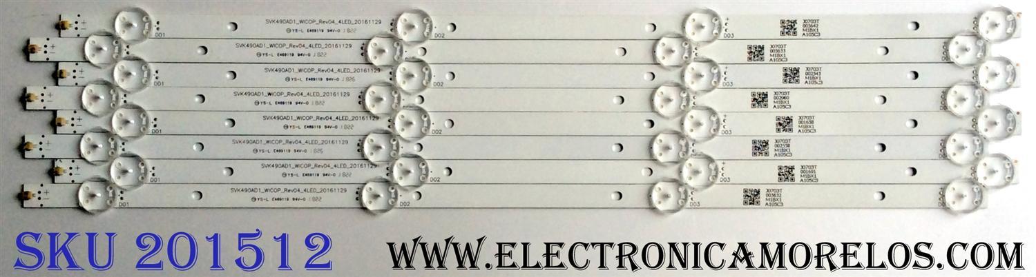 KIT DE LED´S PARA TV (8 PIEZAS) / TOSHIBA 	SVK490AD1 / SVK490AD1_WICOP_Rev04_4LED_20161129 / YS-L E469119 94V-0 / J0703T / PANEL`S K490WDRB / K490WDRA-LH300 / MODELO 49LF421U19