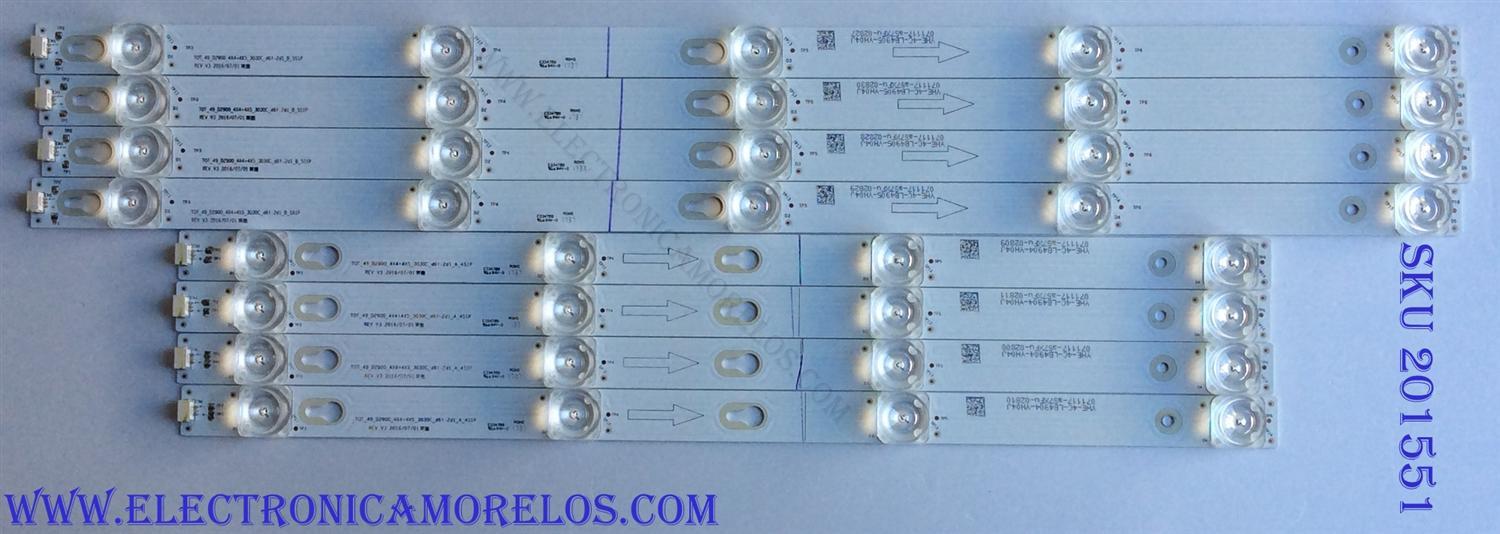 KIT DE LED'S PARA TV ((8 PIEZAS)) / NUMERO DE PARTE 4C-LB4904-YH04J / 4C-LB4905-YH04J / TOT_49_D2900_4X4+4X5_3030C_D6t-2d1_A_4S1P / TOT_49_D2900_4X4+4X5_3030C_D6t-2d1_B_5S1P / PANEL LVU490ND1L / MODELOS 49S350 / 49S403TCBA / 49S403TBAA