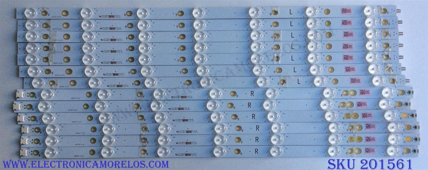 KIT DE LED´S PARA TV (13 PIEZAS) / INSIGNIA LB55120 V0_00 (7 PIEZAS) / LB55120 V1_00 (6 PIEZAS) / 210BZ07DR / 210BZ07DL / 43030M04L / PANEL TPT550U2-D072.L REV:S01B / MODELO NS-55DR620NA18