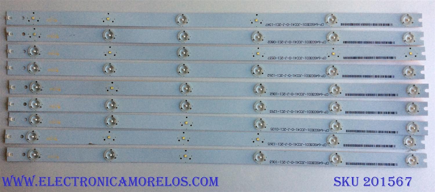 KIT DE LED´S PARA TV (8 PIEZAS) / INSIGNIA CP-64S03E01-JCC41-0-J-2C1 / 94V-0 E59670 / PANEL 96.64S03.001 / MODELO NS-65D260A13