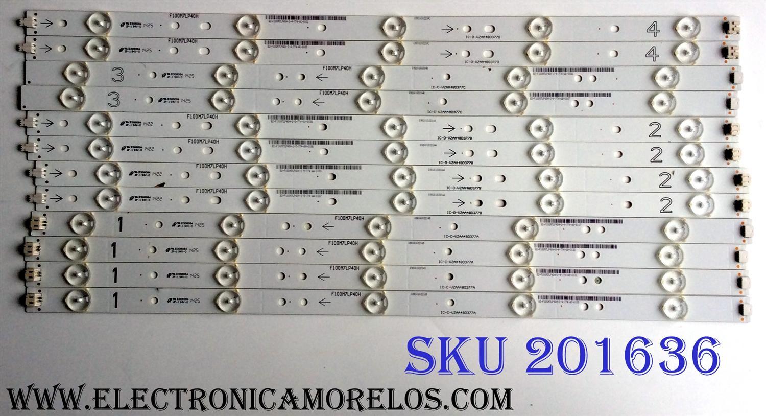 KIT DE LED'S PARA TV (12 PIEZAS) / SHARP E306084 / F100M7LP40H / 0981010221A9 / IC-C-VZAA48D377A / 0981010221AA / IC-D-VZAA48D377B / 0981010221AB / IC-C-VZAA48D377C / 0981010221AC / IC-D-VZAA48D377D / PANEL / MODELO LC-48LE551U