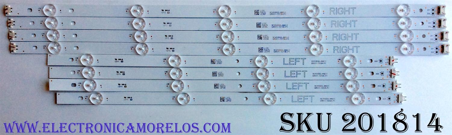 KIT DE LED´S PARA TV LG 8 PIEZAS ORIGINALES / NUMERO DE PARTE NC490DGG-AAGX1 / GAN01-1380A-P1 / GAN01-1379A-P1 / L17C / SSEZS / L17CSSEZS / PANEL NC490DGG / MODELO 49UK6300PUE / 49UK6090PUA / 49UM6900PUA / 49UM6950DUB