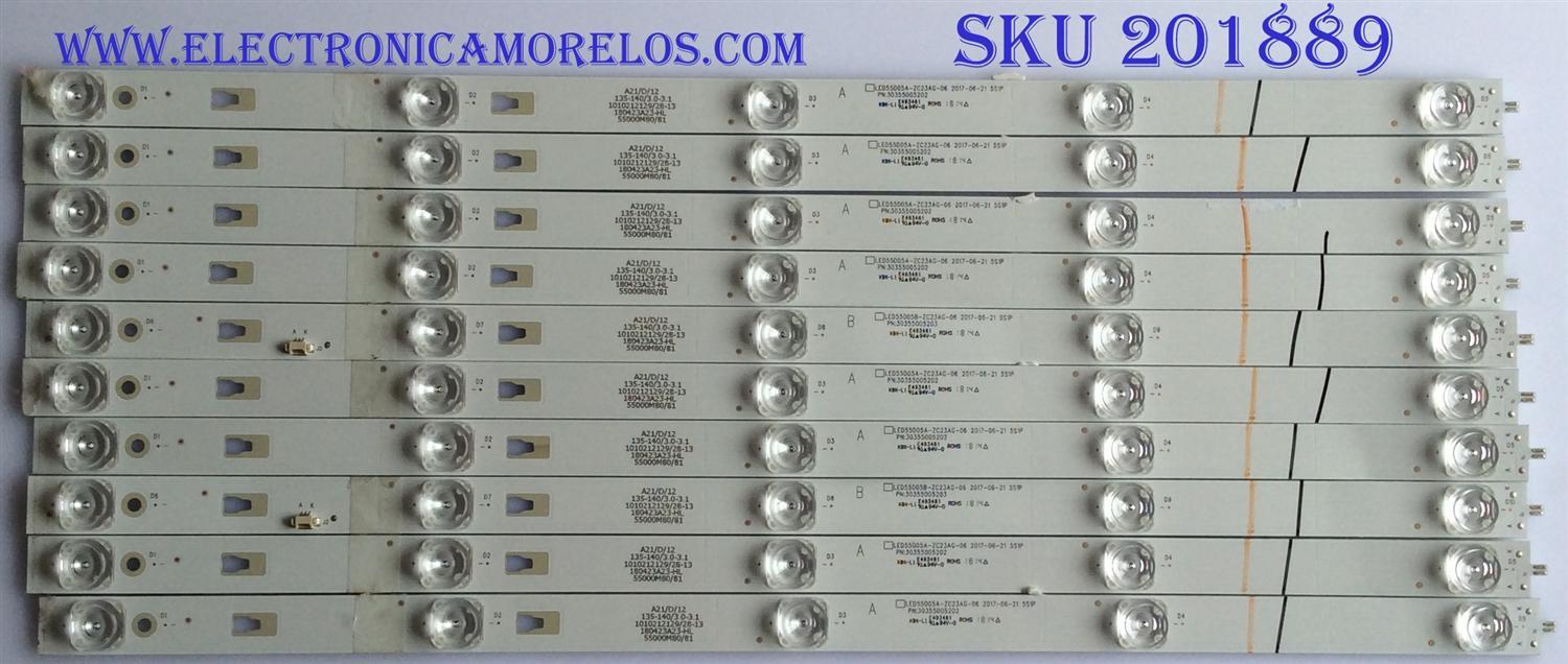 KIT DE LED'S PARA TV (10 PIEZAS) / JVC /  30355005202 / 30355005203 / 55000M80/81 / LED55D05A-ZC23AG-06 / PANEL LC546PU2L02 / MODELO LT-55MA877