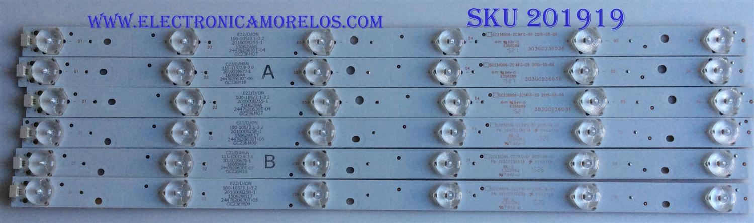 KIT DE LED'S PARA TV (6 PIEZAS) / ELEMENT / 303GC236038 / GC236D06-ZC21FG-01 / GC236D06-ZC14FG-05 / 2447620630T-04 / PANEL  BOEI236WX1 / MODELO ELEFW248 
