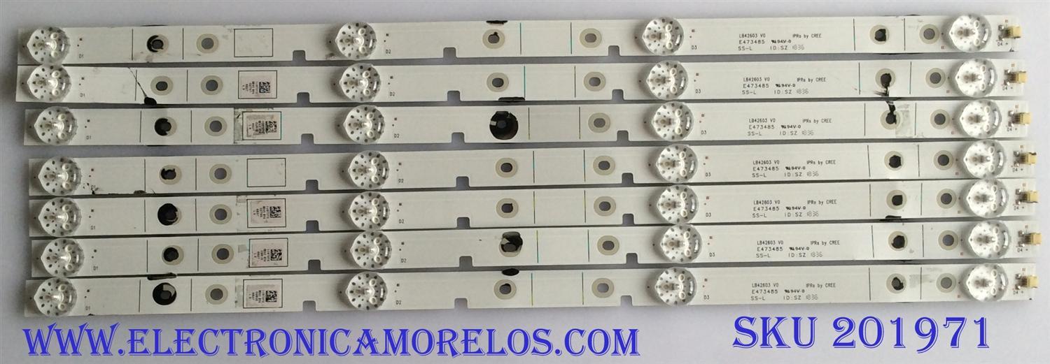 KIT DE LED´S PARA TV HISENSE (7 PIEZAS) NUMERO DE PARTE LB42603 V0 / 1197072 / 6B37 / PANEL'S JHD426N2F71-QL / HV430FHB-N10 / MODELO 43H4E