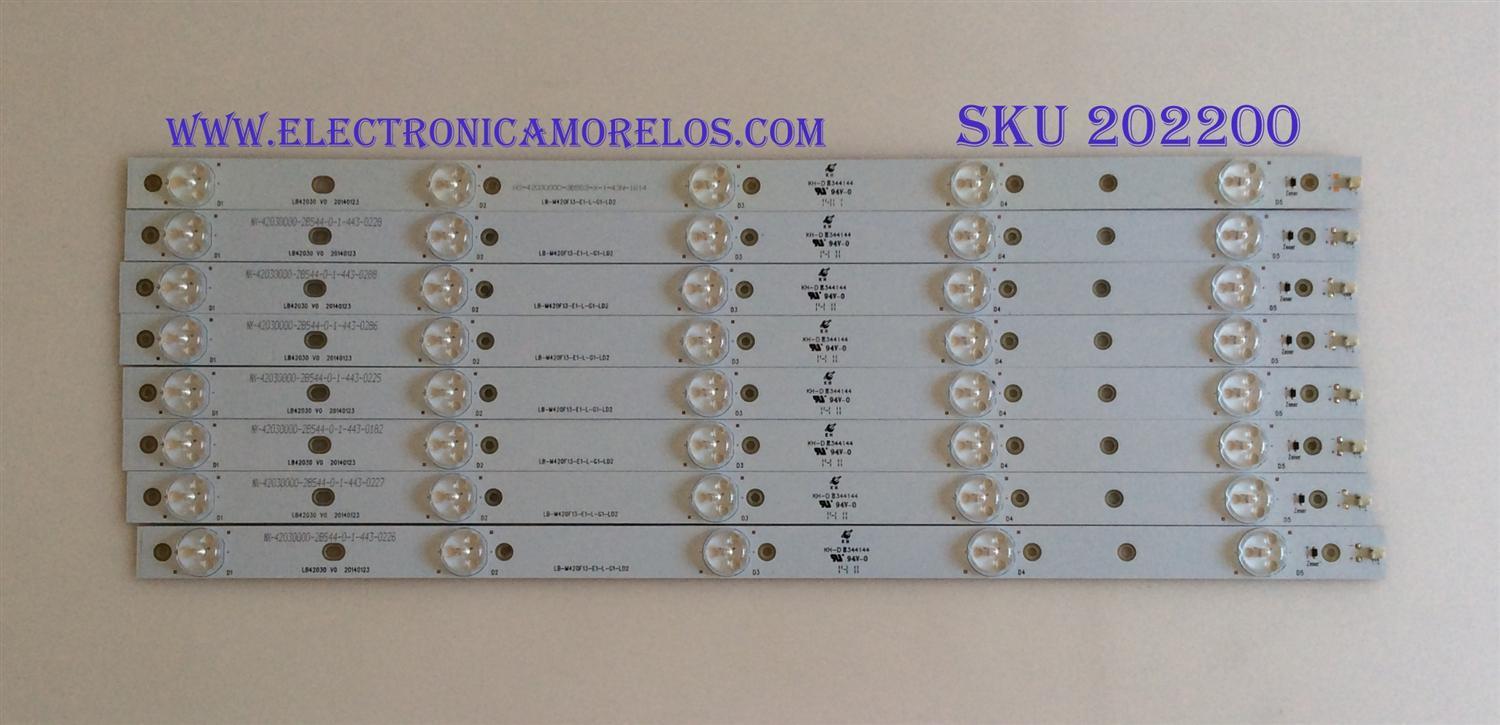 KIT DE LED´S PARA TV ( 8 PIEZAS ) / HITACHI / LB42030  V0  20140123 / LB-M420F13-E1-L-G1-LD2 / MODELO LE42H508 