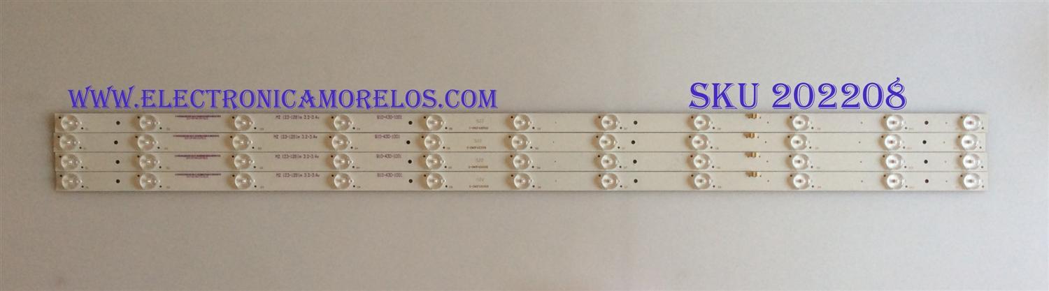 KIT DE LED'S PARA TV (4 PIEZAS) / WESTINGHOUSE / C-CNCF43D599 / 910-430-1001 / M2 123-1261M 3.2-3.4 / PANEL T430-15D-DLED / MODELO 43"