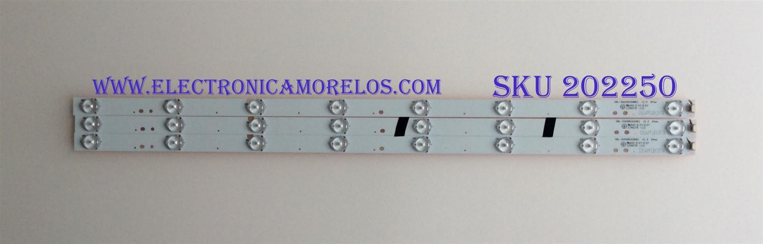 KIT DE LED´S PARA TV ( 3 PIEZAS ) / UPSTAR /  MBL-32035D308BE1  V1.3    84mm / C914PFLBYZF7A / MODELOS P32EA8 / P32EWX6