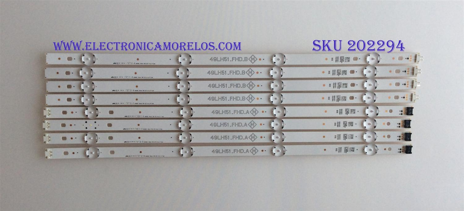 KIT DE LED'S PARA TV (8 PIEZAS) / EAV63612104 / 49LH51_FHD_A / PANEL NC490DUE / MODELO 49LJ510M-UB