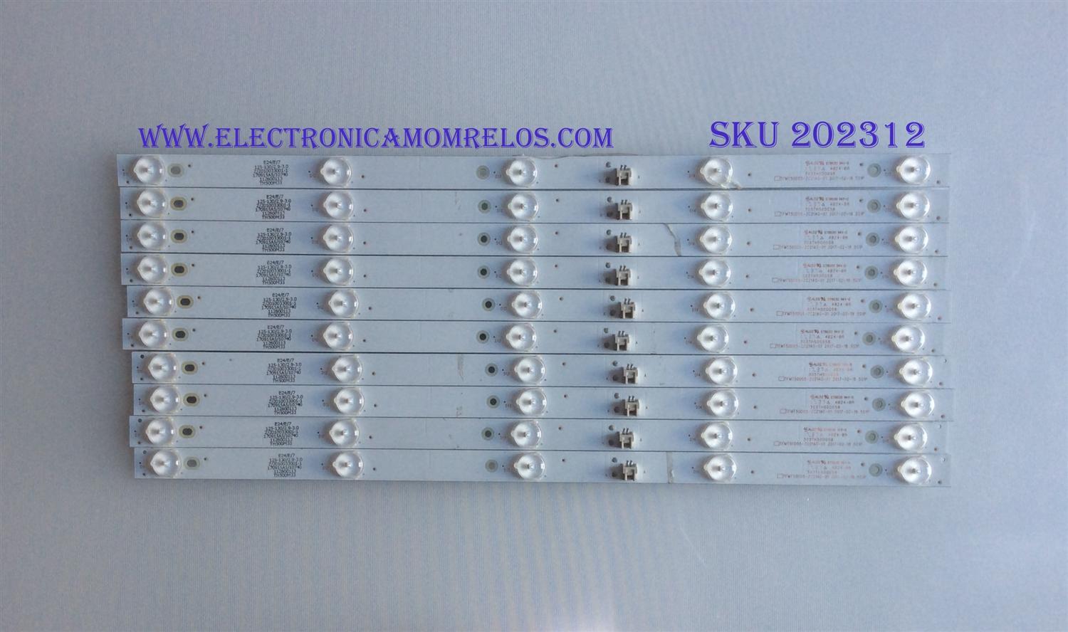 KIT DE LED'S PARA TV ELEMENT (10 PIEZAS) / NUMERO DE PARTE TFMT50D05-ZC21AG-01 / 303TH500058 / E78030 / TH500M29 / PANEL T500-0DX-DLED / DISPLAY T500QVR05.5 / MODELOS E4SFT5017 K7C4M / E4SFC5017 / WD50FB2530