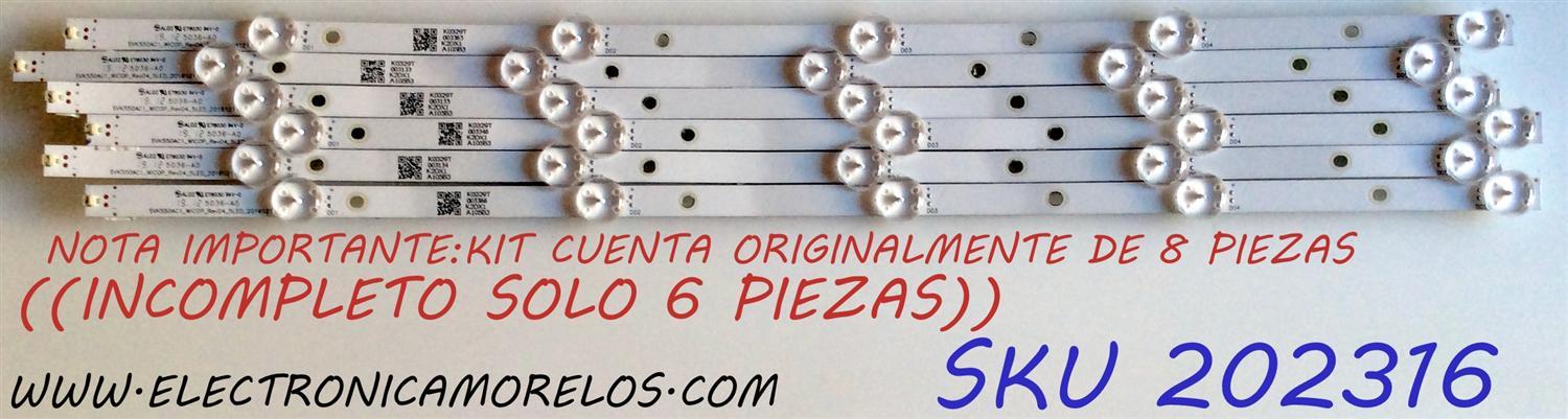 KIT DE LED`S PARA TV / NOTA IMPORTANTE:KIT CUENTA ORIGINALMENTE DE 8 PIEZAS (INCOMPLETO SOLO 6 PIEZAS) / TOSHIBA SVK550AC1 / SVK550AC1_WICOP_Rev04_5LED_20161212 / 5036-A0 / E78030 / 20161212 / K0329T / PANEL K550WDRB / MODELO 55LF621U19 Rev.A