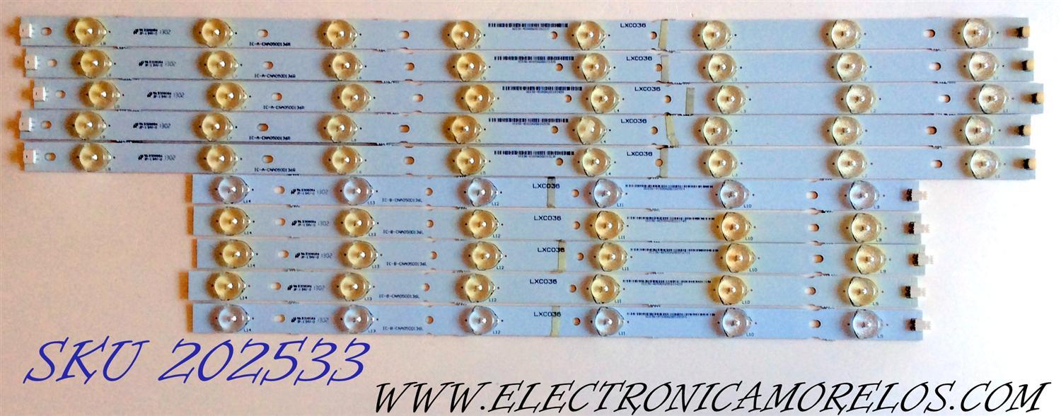 KIT DE LED`S PARA TV (10 PIEZAS) / VIZIO IC-B-CNA050D136L / IC-A-CNA050D136R / CNA050D136R / XC036-4059DA2 / LXC036 / LXCO36 / E306084 PANEL T500HV01.0 / D500D3-GW50-C0X / MODELO ELEFW502
