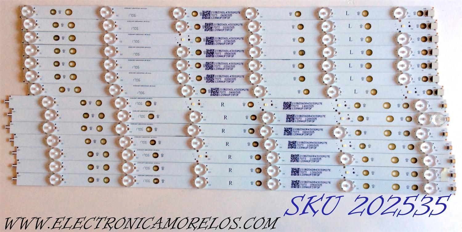 KIT DE LEDS ORIGINAL PARA TV INSIGNIA 14 PIEZAS / NUMERO DE PARTE LBM550P0601 / LBM550P0601-JM-3 / LBM550P0601-JN-4 / 115NAUP39F0F / 210BZ06DL43030M27E / 210BZ06DR43030M27E / PANEL TPT550U1-QVN05.U / MODELO NS-55DR710NA17 / NS-55DR710NA17 REV:C