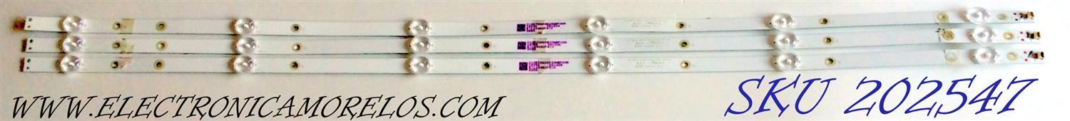 KIT DE LED´S PARA TV (3 PIEZAS) / INSIGNIA GJ-2K18-D3X3-390-D306-E8-V4 / E313218 / 210BZ06D0B33NBF00D / 18396 / EILG4452F41X / PANEL TPT390J1-HVN05.U / MODELOS NS-39DF510NA18 / NS-39DF510NA19