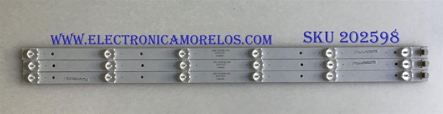 KIT DE LED'S PARA TV JENSEN ((3 PIEZAS)) / NUMERO DE PARTE ADS-DX3236-003 / C229293 / 170526-LTE32424-T3S42-R7 / MODELO JTV3217DC