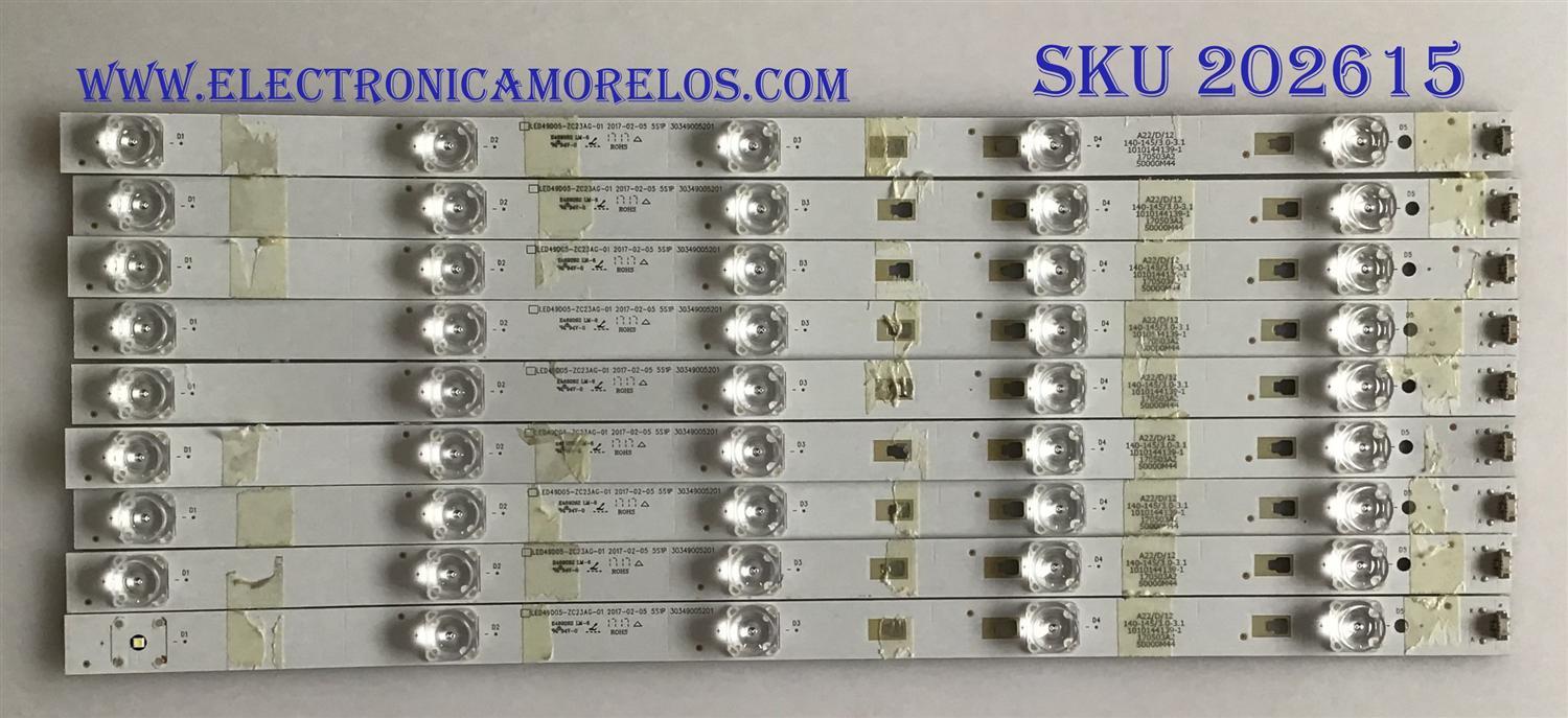 KIT DE LED'S PARA TV JVC (9 PIEZAS) / 30349005201 / LED49D05-ZC23AG-01 / PANEL LSC490FN02-W / MODELOS LT-49MA770 / LT-49MA877 - Imagen 1
