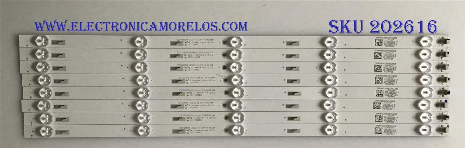 KIT DE LED'S PARA TV INSIGNIA (8 PIEZAS) / 303TC550033 / TCL55D05-ZC22AG-03 / 4C-LB550T-ZC1 / TC550M01 / PANEL LVF550CSDX E13 V1 / MODELO NS-55D510NA19 REV.A