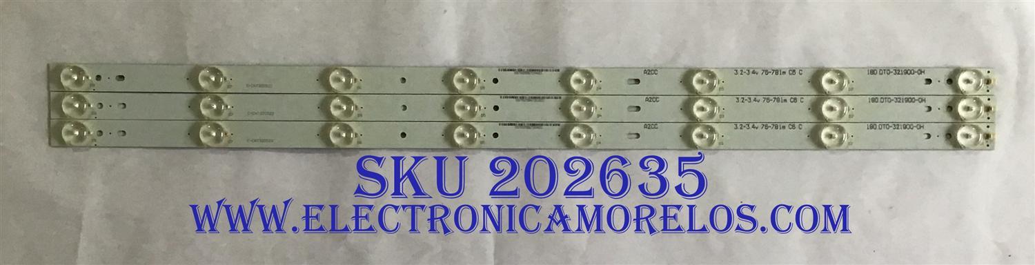 KIT DE LED´S PARA TV JVC (3 PIEZAS) / C-CNT32D522 / 180.DT0-321900-0H / A2CC / PANEL CX315DEDM / MODELO LT-32DE75