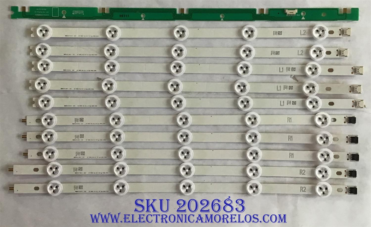 KIT DE LED´S PARA TV VIZIO / LG / SANYO / (10 PIEZAS) / 6916L-1338A / 6916L-1339A / 6916L-1340A / 6916L-1341A   / PANEL LC420DUG(JF)(R1) / MODELOS E420OI-A0 / 42LN541C-UA BUSYLJR / DP42D23 P42D23-00 / MAS MODELOS EN DESCRIPCION