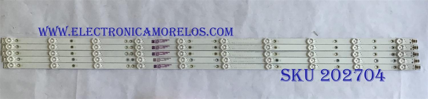 KIT DE LEDS ORIGINAL PARA TV VIZIO 5 PIEZAS / NUMERO DE PARTE GJ-2K18-E43-430-D510-V8 / 18466 / 210BZ10D0B334BH04D / EGLG5YZ2F21X / PANEL TPT430H3 -QUBN1A.K REV:SA9P0B / MODELOS E43-F1 LTMWWTLU / V436-G1