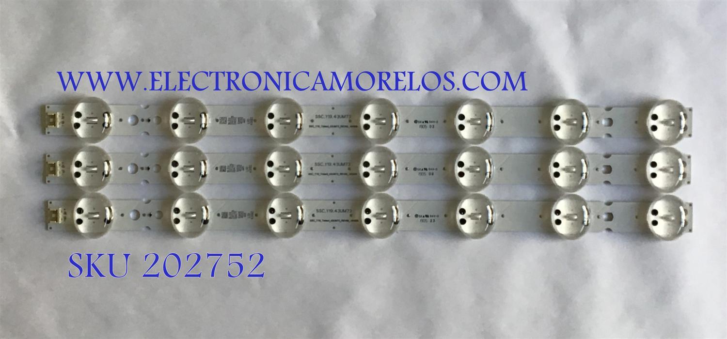 KIT DE LED'S PARA TV LG (3 PIEZAS) / EAV64592401 / SSC_Y19_43UM73 / SSC_Y19_TRIDENT_43UM73_REV00_181029 / PANEL NC430DQG-AAHX3 / MODELO 43UM7300PUA / 43UM7300PUA BUSYLJM
