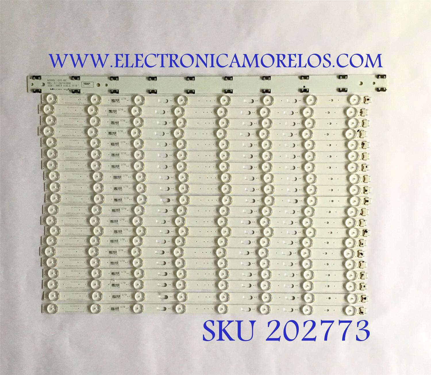 KIT DE LED'S PARA TV SAMSUNG (20 PIEZAS) / BN96-48106A / V9Q7-490SM0-R0 / PANEL CY-TR049HLLV1H / MODELOS QN49Q70RAFXZA FA01 / QE49Q70RATXXU / QE49Q70RATXXH / QN49Q70RAFXZC / QE49Q70RATXXC / QE49Q70RALXXN
