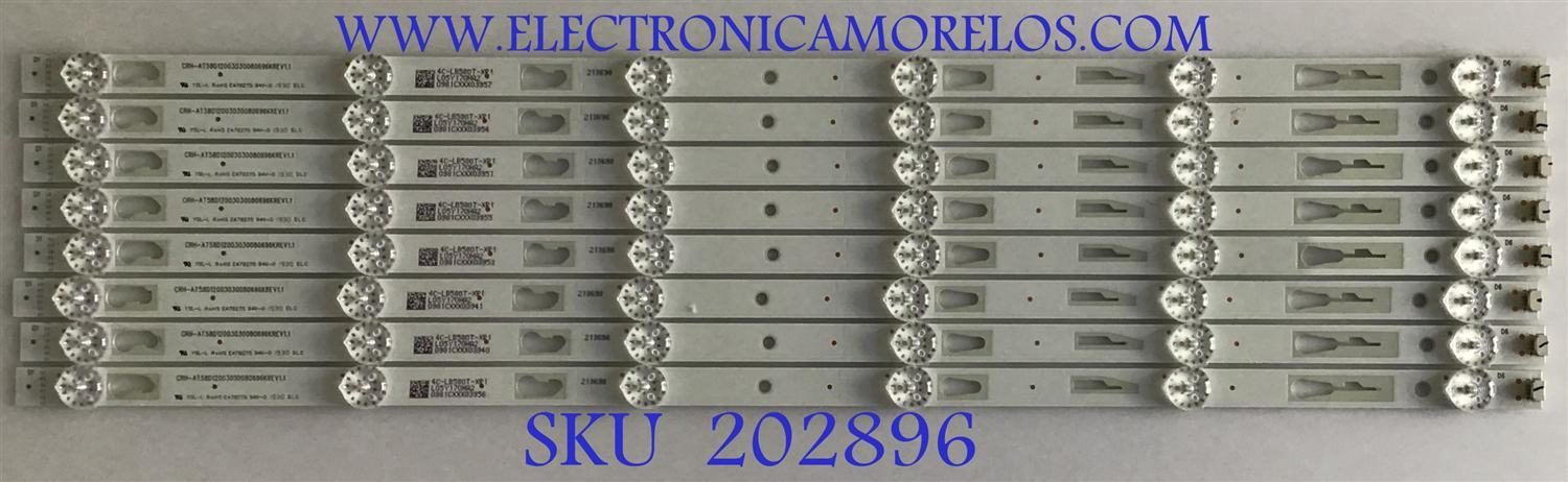 KIT DE LED'S PARA TV PIONEER / JVC ((8 PIEZAS)) / NUMERO DE PARTE CRH-AT58D12003030080696KREV1.1 / 4C-LB580T-XR1 / E479275 / PANEL LVU580CHDX / DISPLAY CV580U1-T01 / MODELOS SI58UR / PLE-58S09UHD