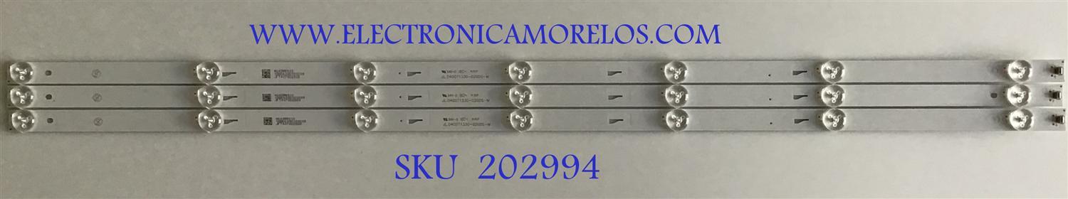 KIT DE LEDS ORIGINAL PARA TV SPECTRA 3 PIEZAS / NUMERO DE PARTE JL.D40071330-020DS-M / 18BE630D180209 / 4640WW013 / PANEL LVF400XPDX E0001 / MODELO 41-FDSPS / 40E31