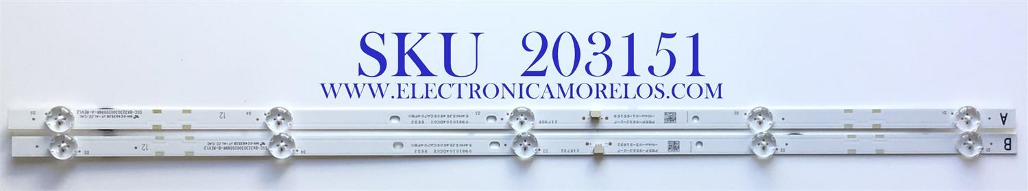 KIT DE LED'S PARA TV INSIGNIA (2 PIEZAS) / BX323030020599R / SSC-BX323030020599R-A-REV1.2 / SSC-BX323030020599R-B-REV1.2 / E 493538 / 09810104DC01 / 54M03J54505CA704PBX / 54M03J54505CA704PBX / PE5P-553J-2-7 / PANEL HV320WH8-F55 / MODELO NS-320310NA21