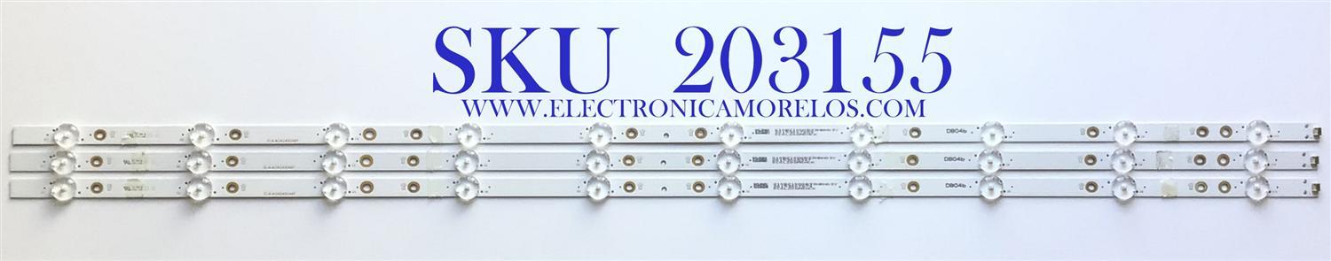KIT DE LED'S PARA TV INSIGNIA (3 PIEZAS) / NUMERO DE PARTE IC-A-AOAG43DA87 / 210BZ10D0B33HBH0 3Y / 0 C0L20QM0HCK / DB04b / PANEL TPT430U3-QVN03.U / MODELO NS-43DF710NA21