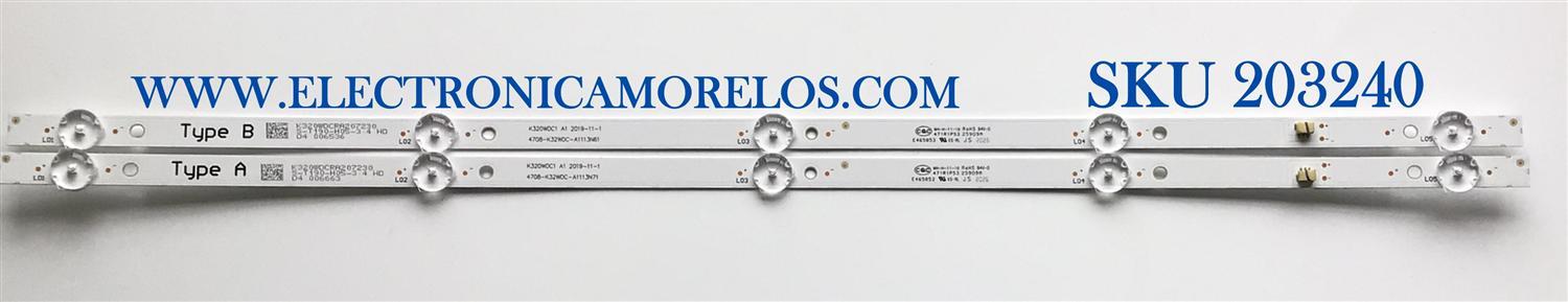  KIT DE LED'S PARA TV TOSHIBA (2 PIEZAS) / NUMERO DE PARTE K320WDC1 / 4708-K32WDC-A1113N71 / 4708-K32WDC-A1113N61 / 471R1P53 / 25909A / PANEL K320WDCRA-HN2004A / MODELO 32LF221U21 / TF-32A710U21