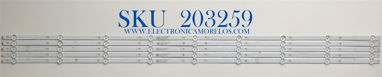 KIT DE LED'S PARA TV INSIGNIA (5 PIEZAS) / NUMERO DE PARTE LB-DM3030-GJD3X3555X9GB00-S / 210BZ09D0B334BMC7X / 55BB00-CKD / PANEL TPT550U1-QVN05.U / MODELO NS-55DF710NA21