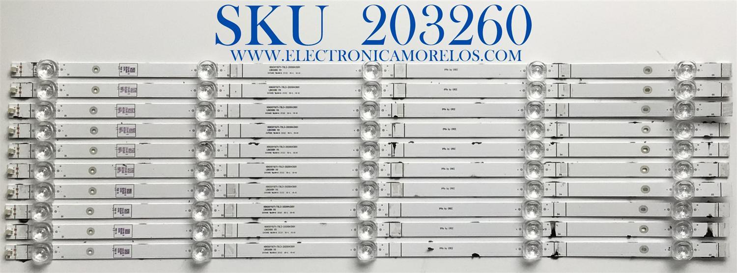 KIT DE LEDS PARA TV HISENSE ORIGINAL 10 PIEZAS / NUMERO DE PARTE LB6508H / LB6508H V0 / HD650Y1U71-T0L3-2020043001 / PANEL'S HD650Y1U71-T0L3/S0/GM/ROH / HD650Y1U71-T0L3 / MODELOS 100021261 / 65R6E4 / 65A65H / 65C350KU
