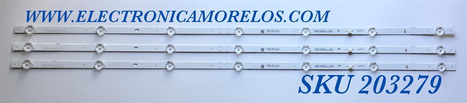 KIT DE LED'S PARA TV INSIGNIA (3 PIEZAS) / NUMERO DE PARTE SSC-BX403030T030799R / SSC-BX403030T030799R-REV1.1 / PE5P-551J-2-K / 09810104MC03 / PANEL V400HJ6-PE1 / MODELO NS-40D510NA21
