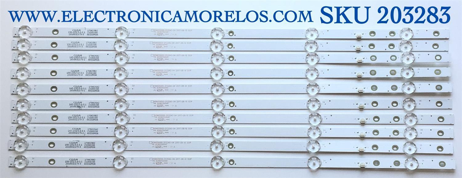 KIT DE LED'S PARA TV ELEMENT (10 PIEZAS) / NUMERO DE PARTE 303KK550040 / KSKK55D05-ZC22AG-04 / KK550M07 / 170830A2 / PANEL'S MD5533YTAF / MD5534YTAF / MD5532YTSF / MD5541YTCF / MD5535YTAF / MD5536YTAF / MODELOS ELEFW5517 / ELEFW5518