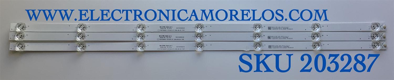 KIT DE LED'S PARA TV ELEMENT / AVGO (3 PIEZAS) / NUMERO DE PARTE 303TH395040 / TFMT395D07-ZC23AG-07 / TH395M09 / 112600163 / PANEL T395-TAF-DLED / MODELOS ELST4017 J8H0M / E2SW3918 / ELSW3917BF / NP4P0
