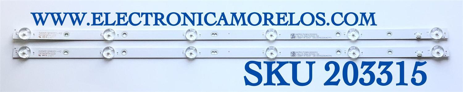 KIT DE LED'S PARA TV ELEMENT (2 PIEZAS) / NUMERO DE PARTE 02D651206001-X2 / A050132GD1000001 / YAL13-00630300-92 / 14AHT7F3W47 / PANEL CV320H1-F01 / MODELOS ELEFW328C / ELEFW328C  M8P0H